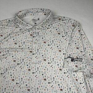 Johnnie-O Polo Shirt Mens XL White Cocktail Print Golf Stretch Jimmie Austin